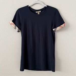 Navy Round Neck T-Shirt Nova Check/Plaid Cuffs Women’s